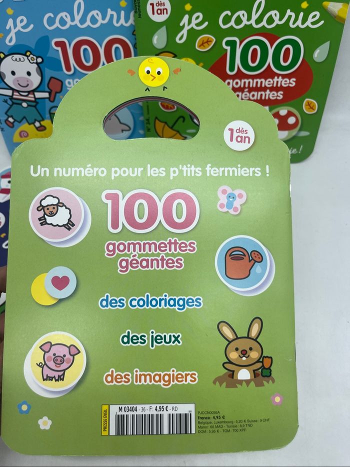 Lot de 4 livres d’activités Magazine Je colle je colorie Avec 100 gommettes géantes imagier neuf avec Lola meuh - photo numéro 4