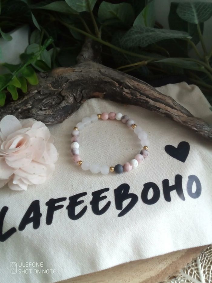 Bracelet bohème pierres naturelles rhodonite cristal de quartz pierres de lave - photo numéro 2