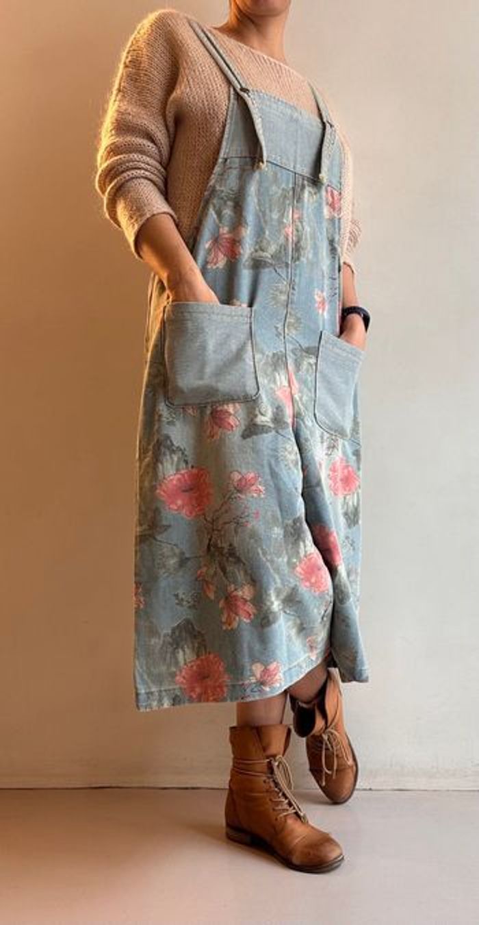 Salopette en jean fleuri / combinaison en denim fleural