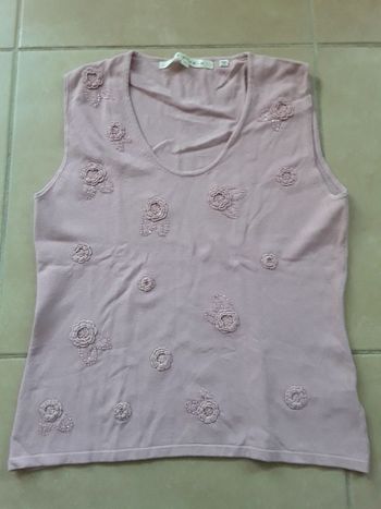 Débardeur rose pâle broderies à perles femme 44 TBE