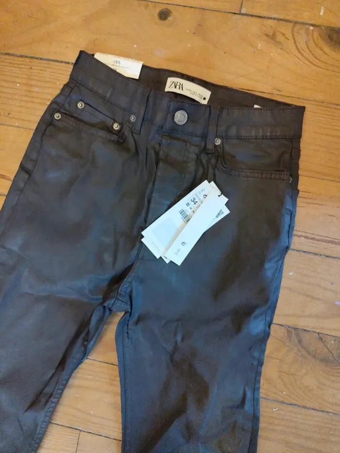 Jean flare Zara marron foncé enduit 5 poches 34 neuf - photo numéro 3