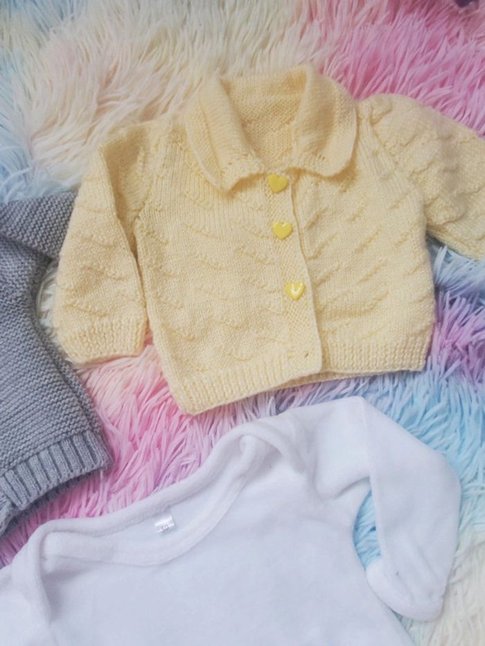 🌸 Lot de 2 gilets maille et 1 body velours de naissance - photo numéro 3