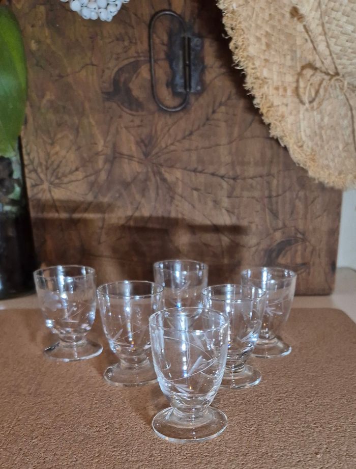 Lots de 6 verres à digestif gravés Vintage