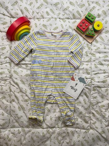 pyjama grenouillère en velours rayé vert et bleu 9 mois ouverture devant orchestra