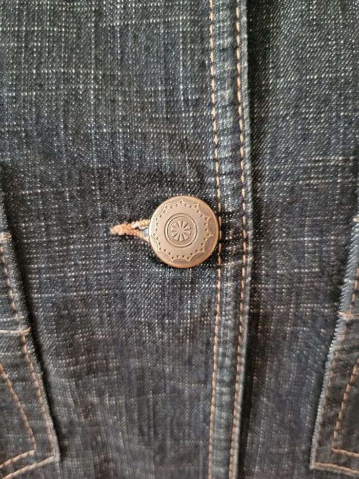 Veste Blazer tissu léger style jeans denim Armand Thiery bleu broderies fleurs - photo numéro 6