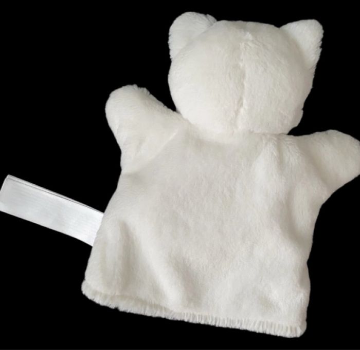 ❤️B3778  Doudou Plat Marionnette Ours Chat Blanc Bleu Tape À L’œil - photo numéro 2