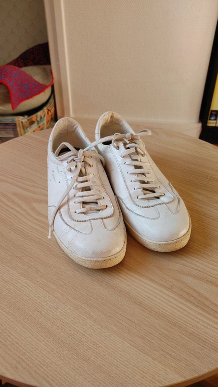 Basket sneakers en cuir zara taille 40 blanche lacet tennis - photo numéro 2