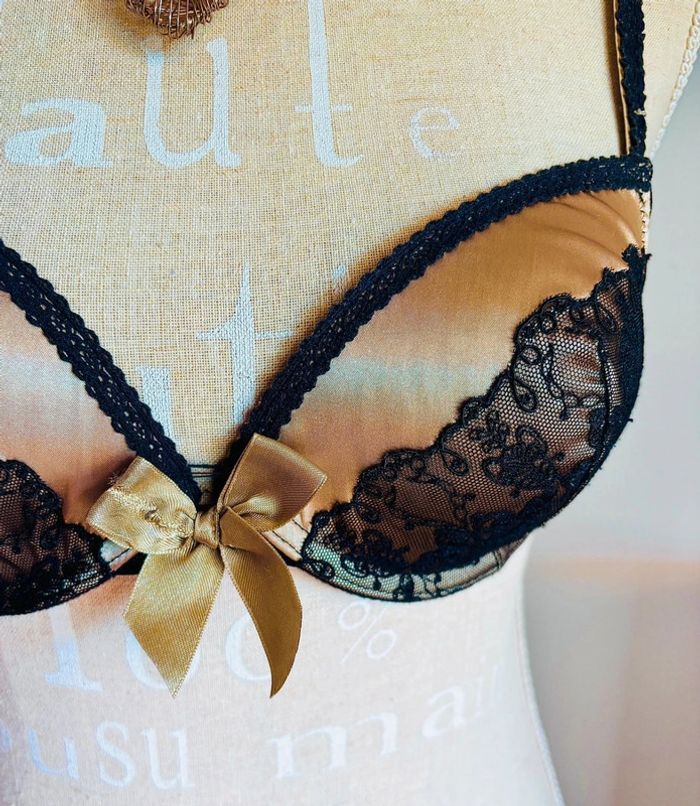 💕 soutien gorge doré et dentelle noir 85 c #etam - photo numéro 2