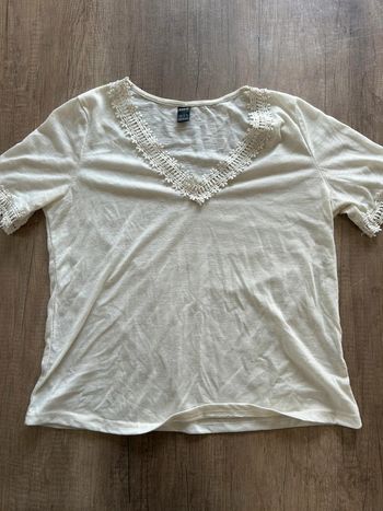 T-shirt manches courtes avec dentelle blanc