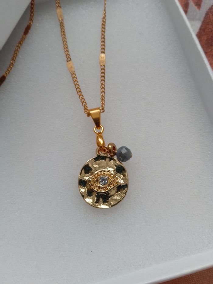 Collier pendentif oeil avec pierre naturelle - photo numéro 2