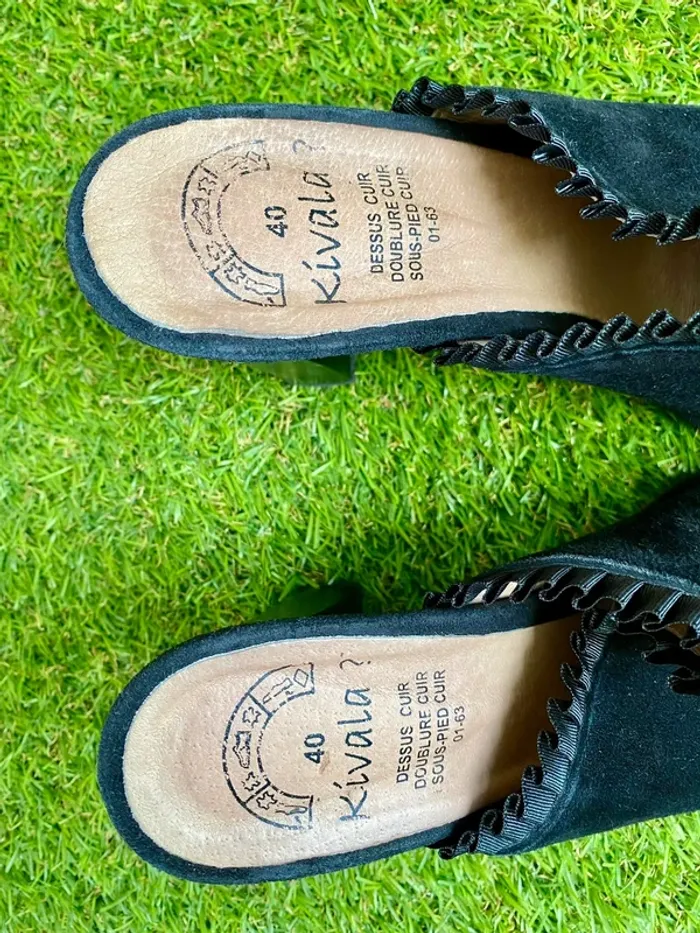 Mules à talons en cuir noires taille 40 - photo numéro 10