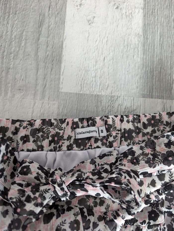 Jupe fille fluide Lulu Castagnette 8 ans motif fleurs noir et rose - photo numéro 2