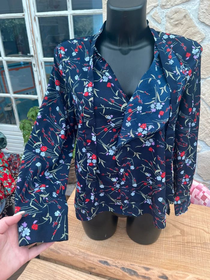 Blouse Lovie & co femme taille S 36 bleu marine à fleurs rouge - photo numéro 4