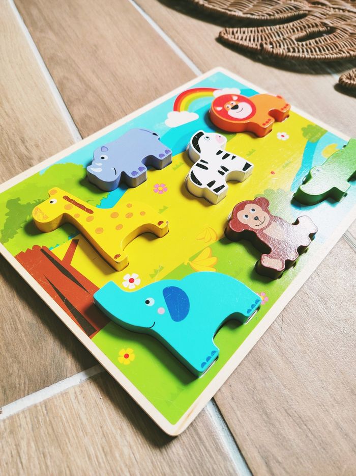 🦒Puzzle d'encastrement 3D les animaux de la savane en bois - photo numéro 3