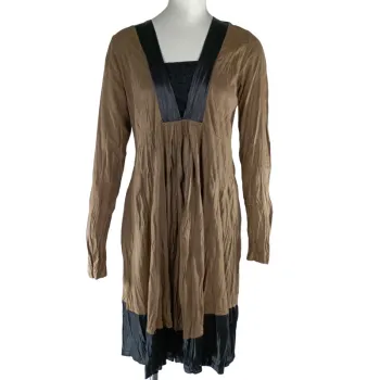 Robe fluide bicolore Lauren Vidal, col V cuir vegan, taille S, manches longues A1326