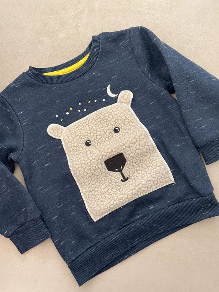 Pull bleu marine ours en relief garçon 18-24 mois