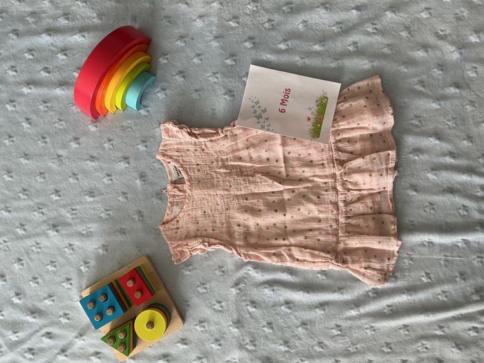 robe sans manches rose à pois dorés 6 mois tape à l'oeil - photo numéro 2
