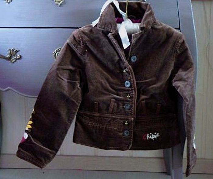 Manteau veste velours Fille 6 ans Chipie marron TBE chien au dos - photo numéro 2