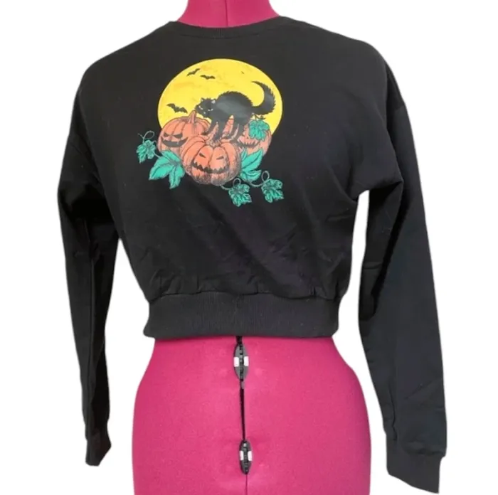 SHEIN Pull Court Halloween Citrouille À Imprimé Chat 11-12 ans 152 cm - photo numéro 2