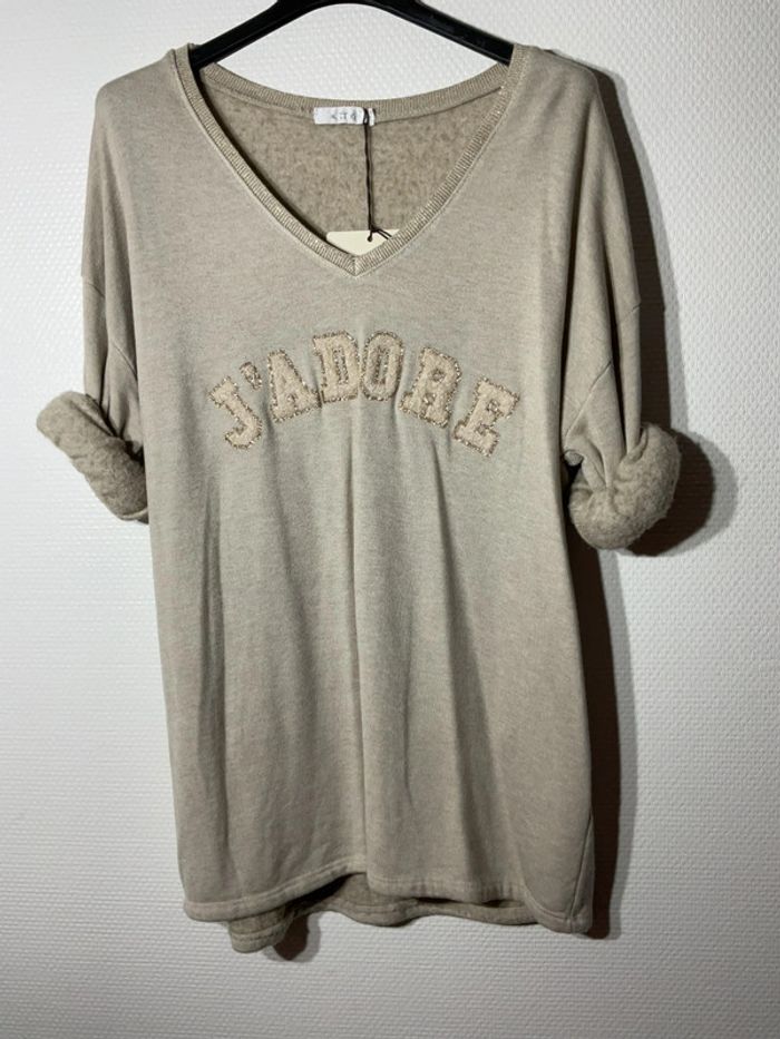 Pull molletonné « j’adore » femme taille unique (36-40)- nos - neuf avec étiquette
