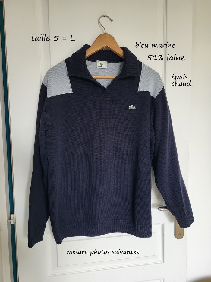 51% laine Pull col camionneur sans zip Lacoste chaud épais taille 5 L état impeccable - photo numéro 2