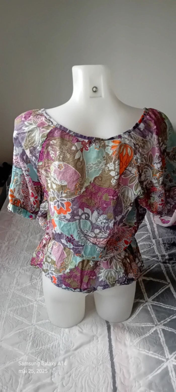 Blouse légère motif fleurs colorées femme 42/44 camaïeu - photo numéro 9