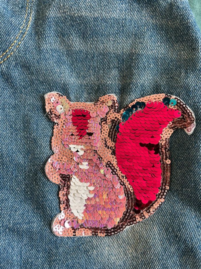 Salopette en jeans robe sequin écureuil effet usé joeshan 5 ans - photo numéro 2