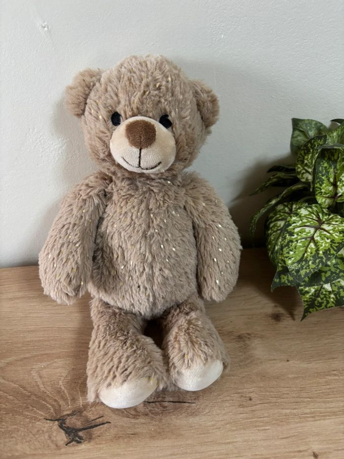 Doudou ours marron Pailette doré damart