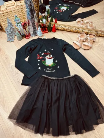 Taille 10 ans tenue 2 pièces fête Noël fille Monoprix Kloane noir * pingouin sequin * 🎄