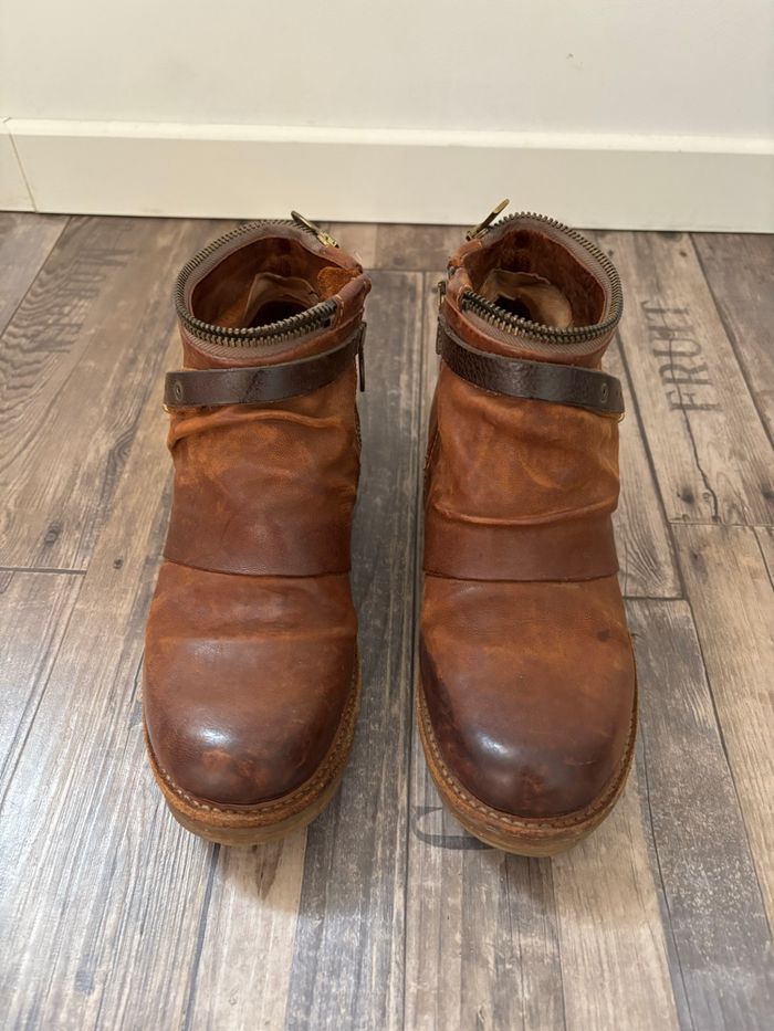 Bottines AS98 style motarde en cuir marron pointure 37 - photo numéro 9