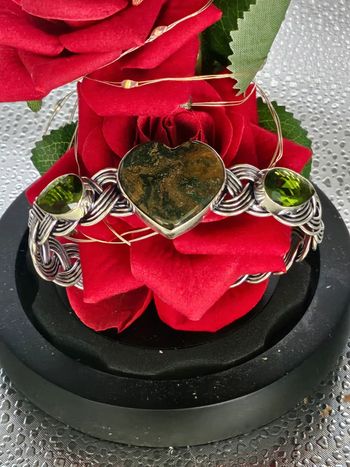 Bracelet manchette ajustable en argent sterling 925 avec pierre bloodstone et peridot