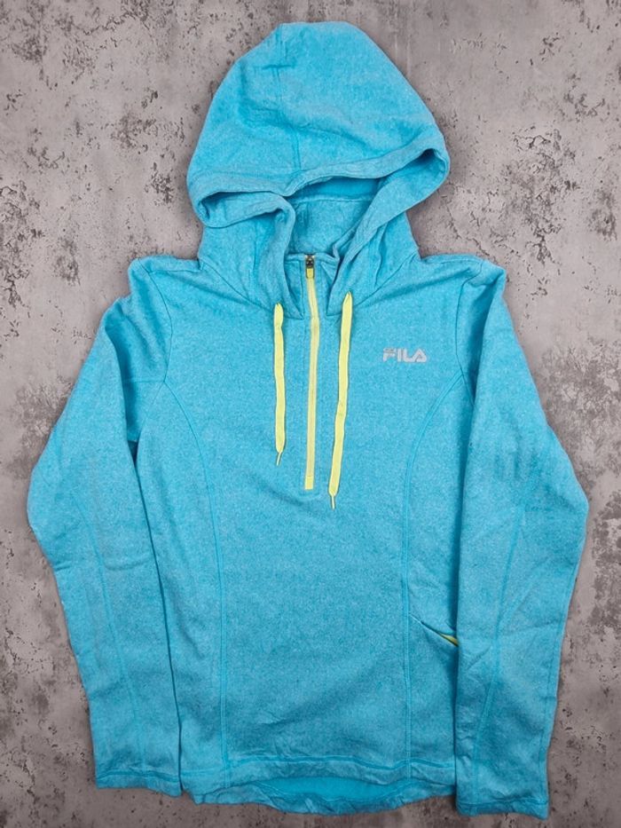 Pull à capuche Fila 1/4 Zip turquoise – Taille M Femme (mesures en photos) - photo numéro 3