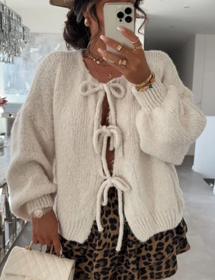 Gilet - Ecru - Nœuds - Décontracté - Cocooning - Automne