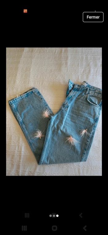 Jeans Berska rose avec plumes et strass taille 36