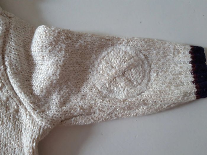 Gilet en maille blanc/bordure bleu marine Le Petit Cirque SGMJ motif en relief, bébé 6 mois 68 cm - photo numéro 5