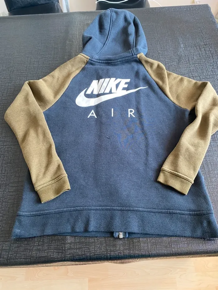 Sweat Nike Air capuche noir & kaki Taille S, logo blanc, streetwear stylé - photo numéro 2