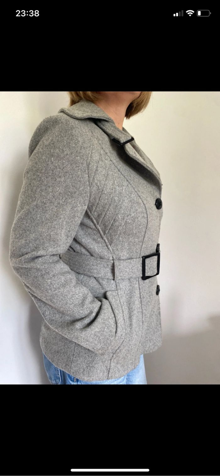 Manteau gris en laine avec ceinture taille L femme - photo numéro 3