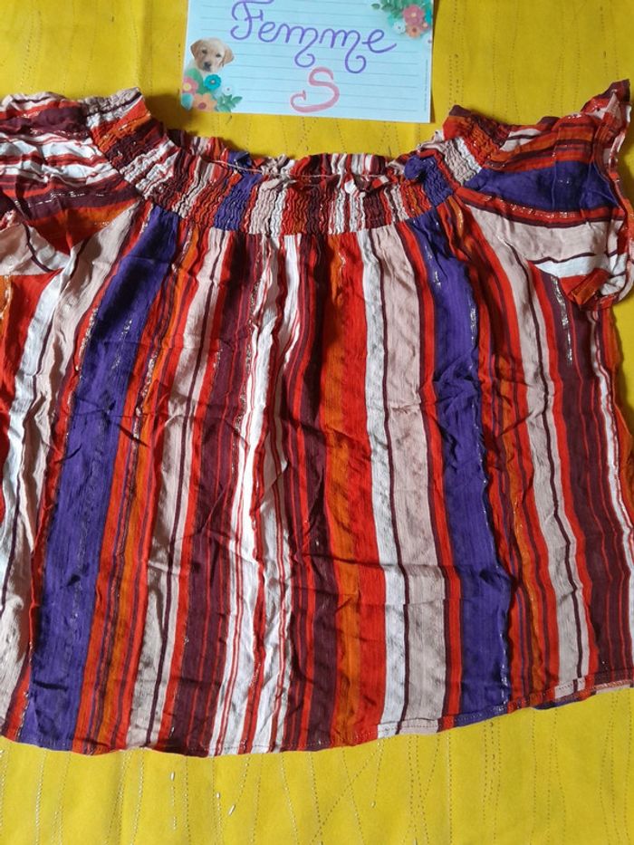 Tee shirt fluide Coloré rayé orange violet - photo numéro 3