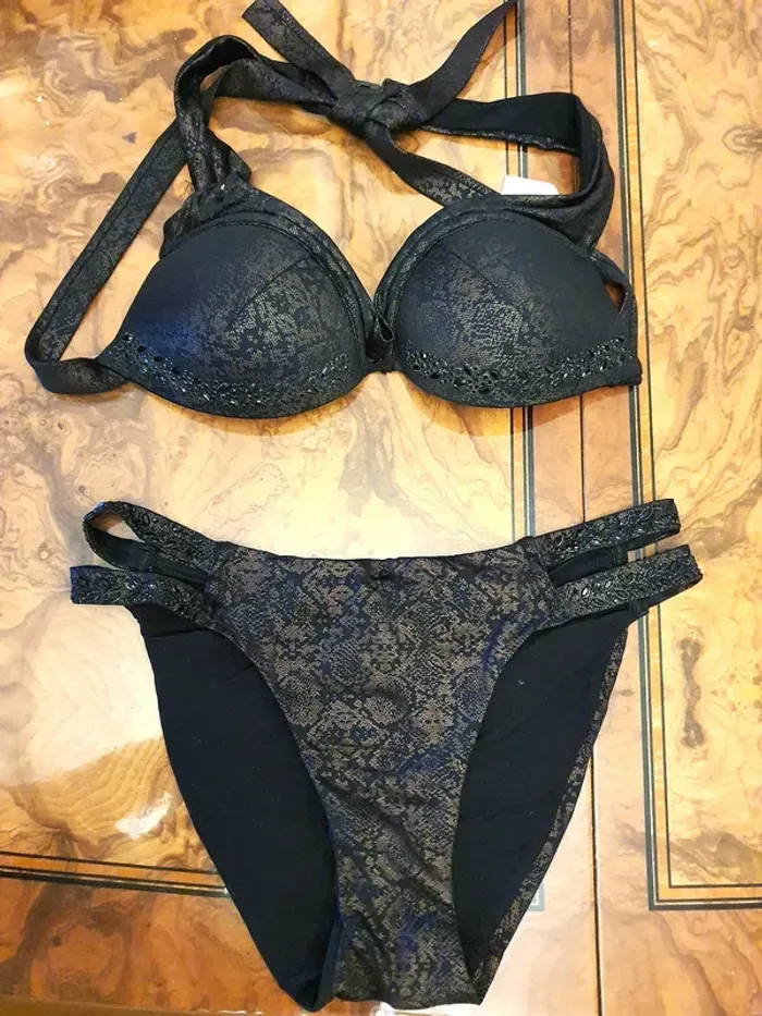 Ensemble Neuf Aubade Push up maillot de bain noir et doré taille XS - photo numéro 2