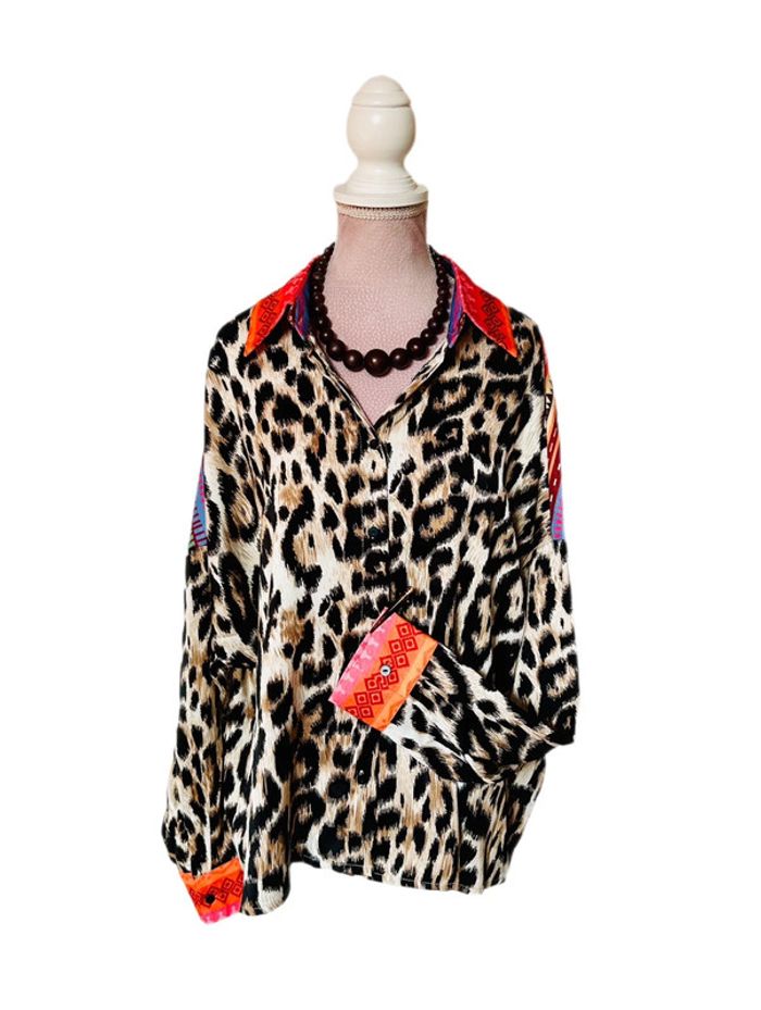 🧡🐆Chemise léopard oversize funky chic ethnic wild tribal multicolored animal shirt🐆🧡 - photo numéro 4