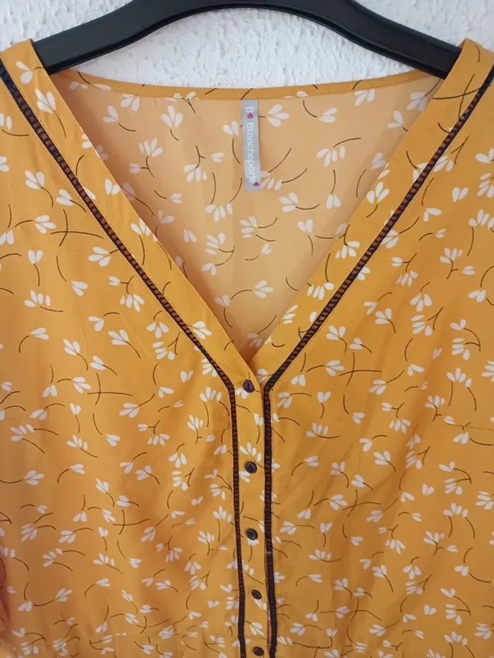 Blouse manches 3/4 moutarde fleurie - photo numéro 3
