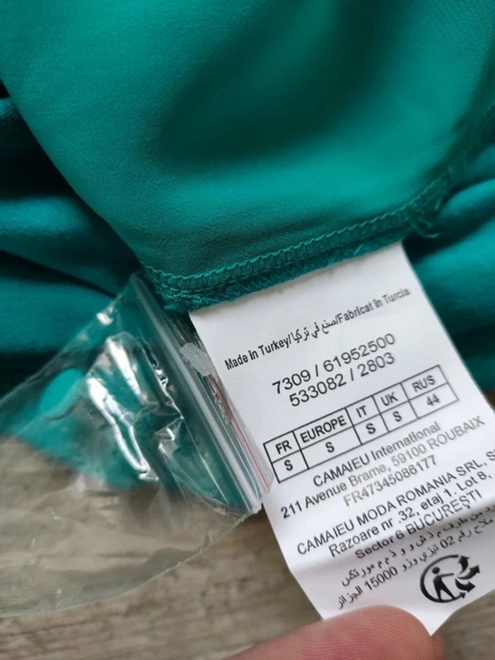 Blouse manches courtes turquoise col boutonné taille S Camaïeu neuve - photo numéro 7