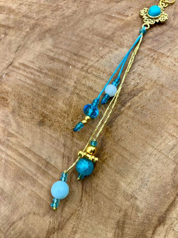 Bijou de cheveux, tresse/dread, macramé imitation pierre Turquoise - photo numéro 3