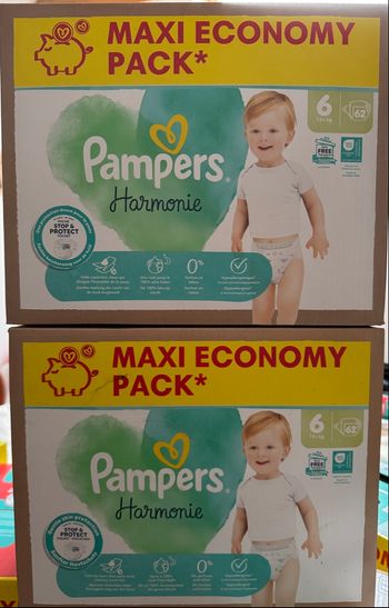 Lot de 2 cartons de couches Pampers Harmonie, taille 6 (13 kg et +)