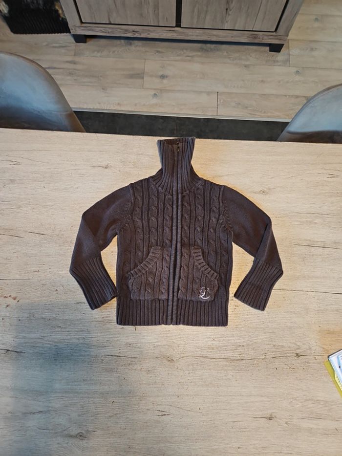 Gilet brun foncé torsadé, à tirette et col montant, H&M LOGG, taille 3/4 ans, nickel - photo numéro 2