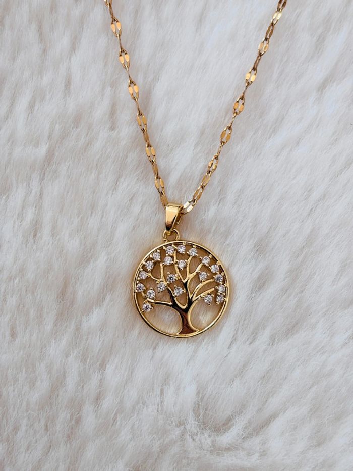 Collier arbre de vie doré pierre pendentif cadeau femme amour