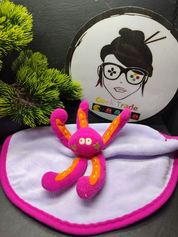 Doudou plat pieuvre Badabulle rond rose violet orange vert Sourire Poulpe 3854