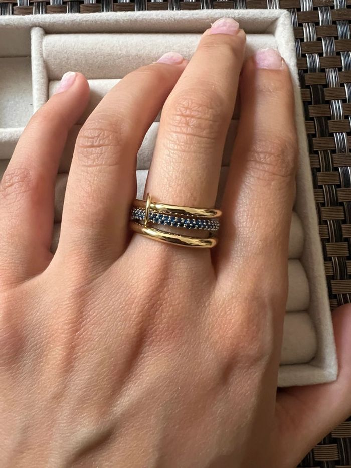 Bague style Spinelli bleu acier inoxydable - photo numéro 2