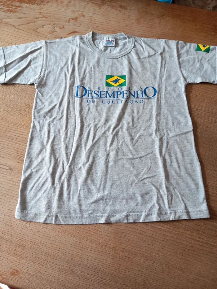 Tee-shirt gris coton 10ans Équitation