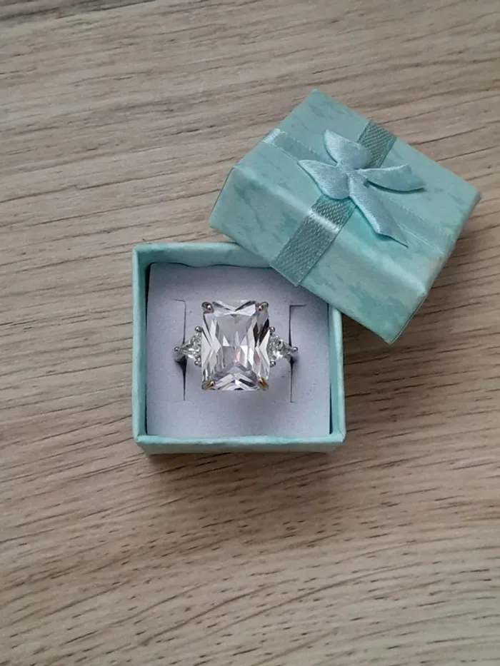 Bague avec grande pierre rectangulaire,couleur Transparente, style Bohème, taille 60 - photo numéro 1